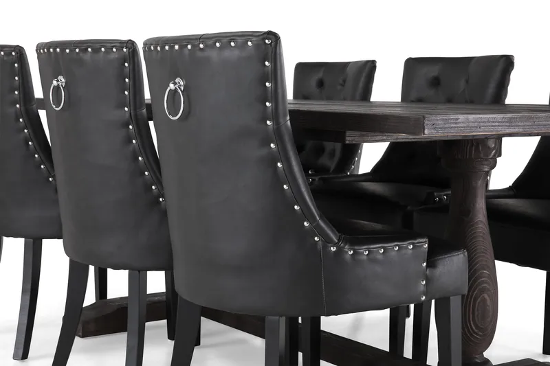 Dijon Spisegruppe 200 cm Rektangulært Spisebord med 6 Tuva Stoler - Vintage Tre / Svart PU - Møbler - Bord - Spisegrupper