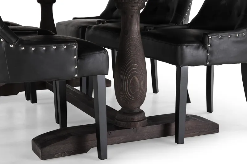 Dijon Spisegruppe 200 cm Rektangulært Spisebord med 6 Tuva Stoler - Vintage Tre / Svart PU - Møbler - Bord - Spisegrupper