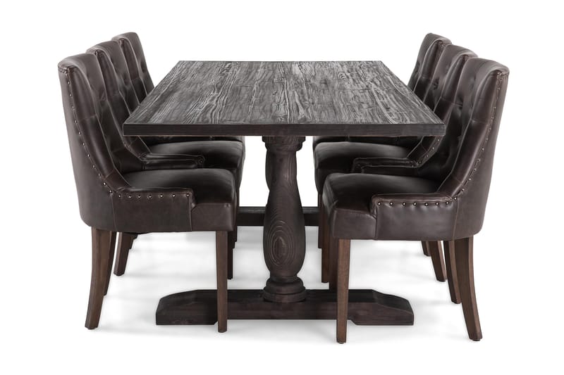 Dijon Spisegruppe 200 cm Rektangulært uttrekkbart bord med 6 Stoler - Vintage Tre / Brun PU - Møbler - Bord - Spisegrupper