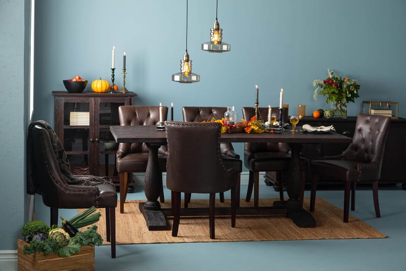 Dijon Spisegruppe 200 cm Rektangulært uttrekkbart bord med 6 Stoler - Vintage Tre / Brun PU - Møbler - Bord - Spisegrupper