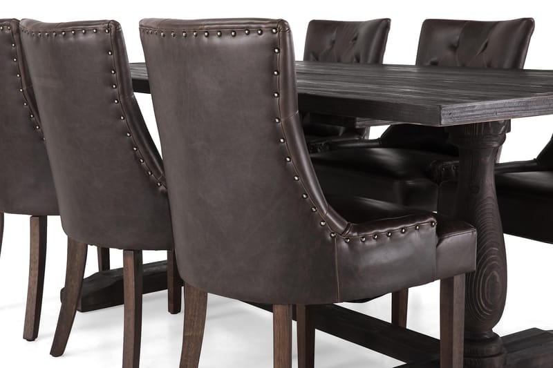 Dijon Spisegruppe 200 cm Rektangulært uttrekkbart bord med 6 Stoler - Vintage Tre / Brun PU - Møbler - Bord - Spisegrupper