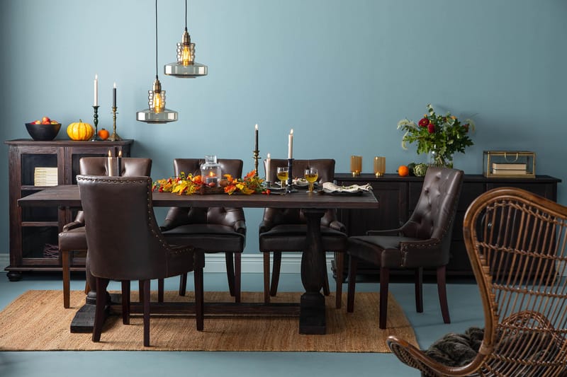 Dijon Spisegruppe 200 cm Rektangulært uttrekkbart bord med 6 Stoler - Vintage Tre / Brun PU - Møbler - Bord - Spisegrupper