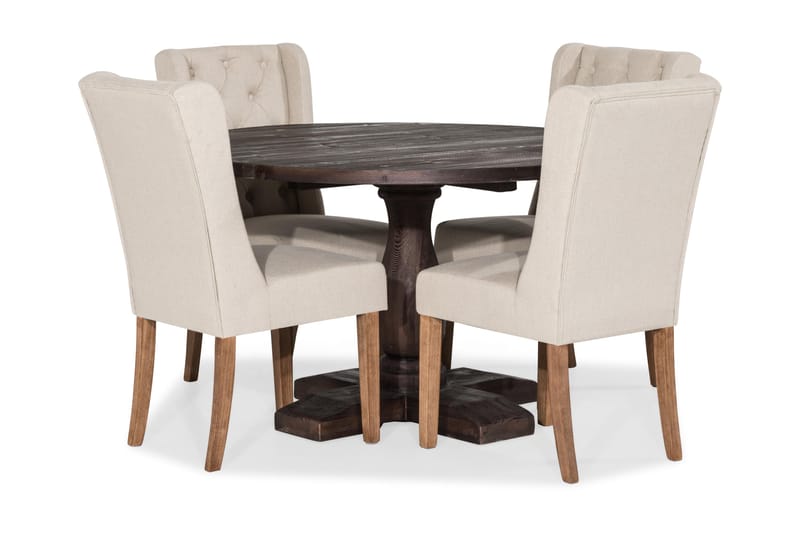 Dijon Spisegruppe Rund 130 cm med 4 Irma Stol - Vintage Alm/Beige - Møbler - Bord - Spisegrupper