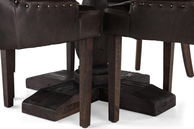 Dijon Spisegruppe Rund 130 cm med 4 Tuva Stol - Vintage Tre/Brun PU - Møbler - Bord - Spisegrupper