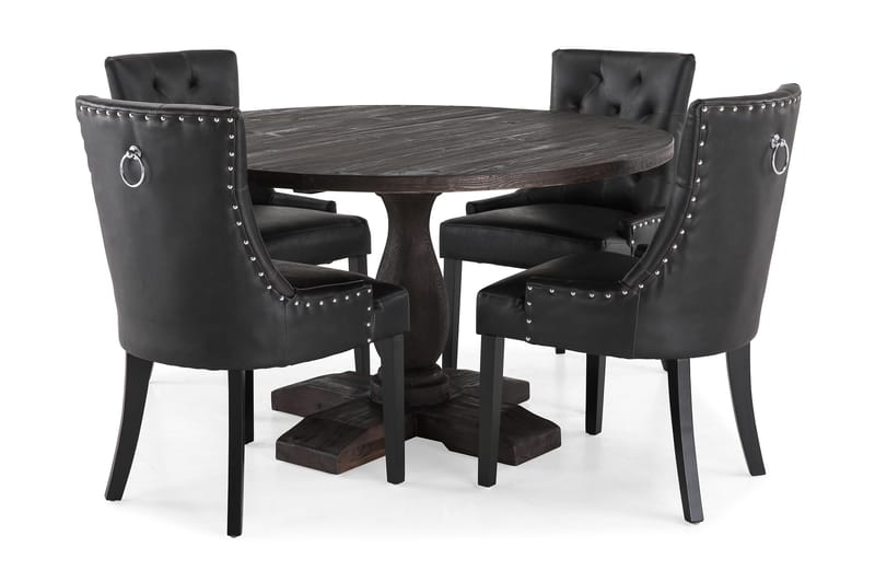 Dijon Spisegruppe Rund 130 cm med 4 Tuva Stol - Vintage Tre/Svart PU - Møbler - Bord - Spisegrupper