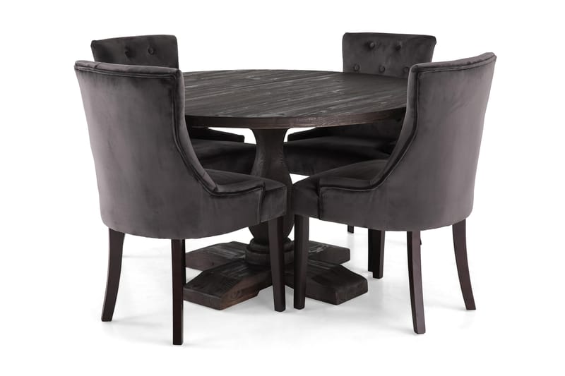 Dijon Spisegruppe Rund 130 cm med 4 Viktoria Stoler - 4 Ophelia Stoler Fløyel - Møbler - Bord - Spisegrupper