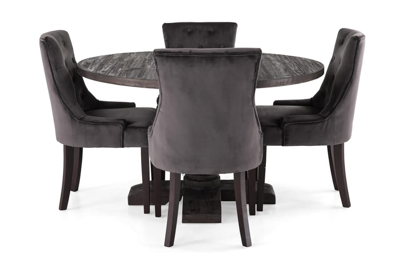 Dijon Spisegruppe Rund 130 cm med 4 Viktoria Stoler - 4 Ophelia Stoler Fløyel - Møbler - Bord - Spisegrupper