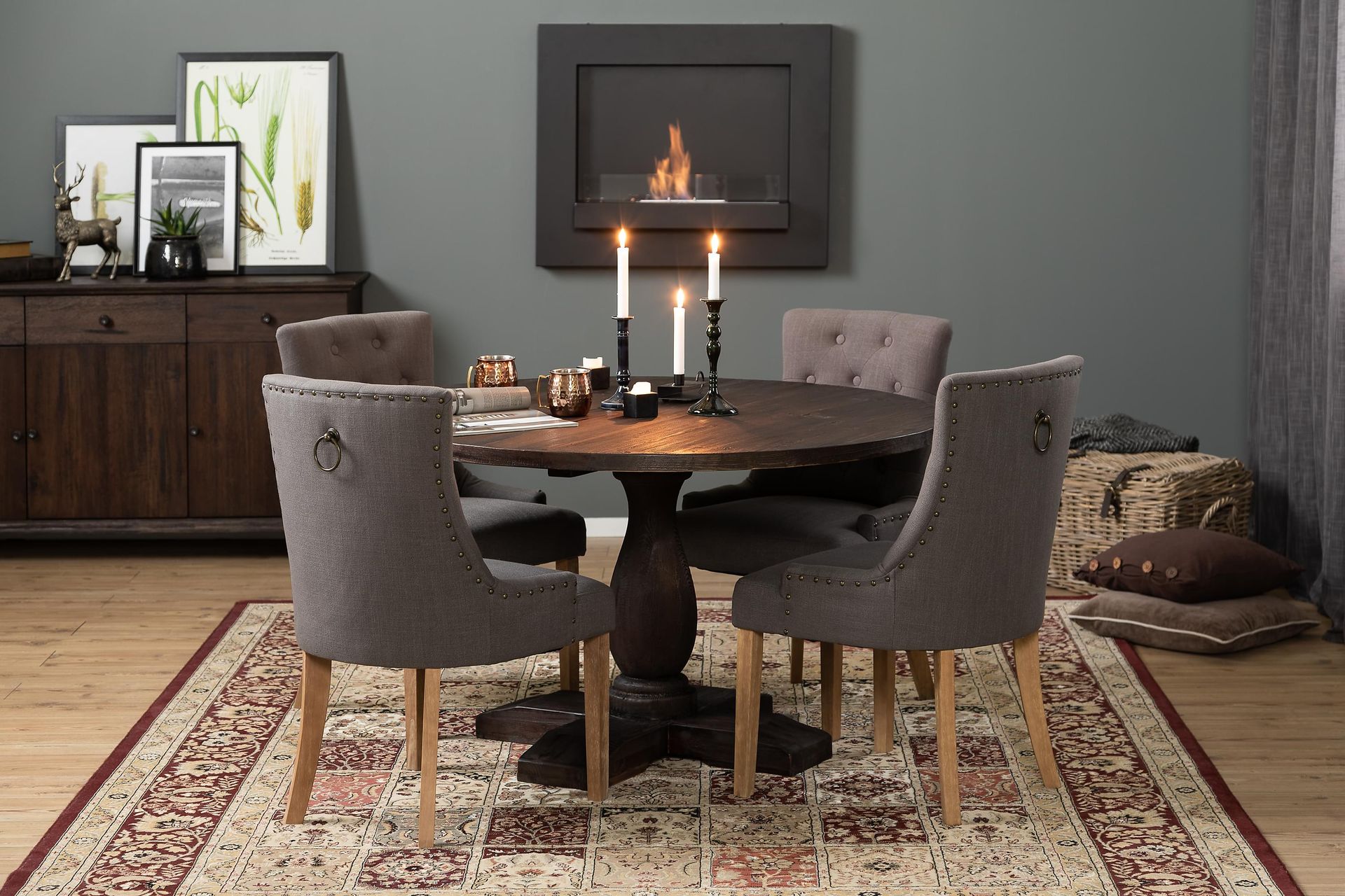Dijon Spisegruppe Rund 130 cm med 4 Viktoria Stoler - 4 Ophelia Stoler Vintage - Møbler - Bord - Spisegrupper