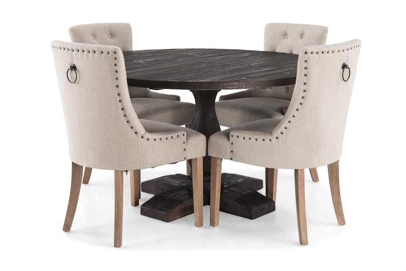 Dijon Spisegruppe Rund 130 cm med 4 Viktoria Stoler - 4 Ophelia Stoler Vintage - Møbler - Bord - Spisegrupper