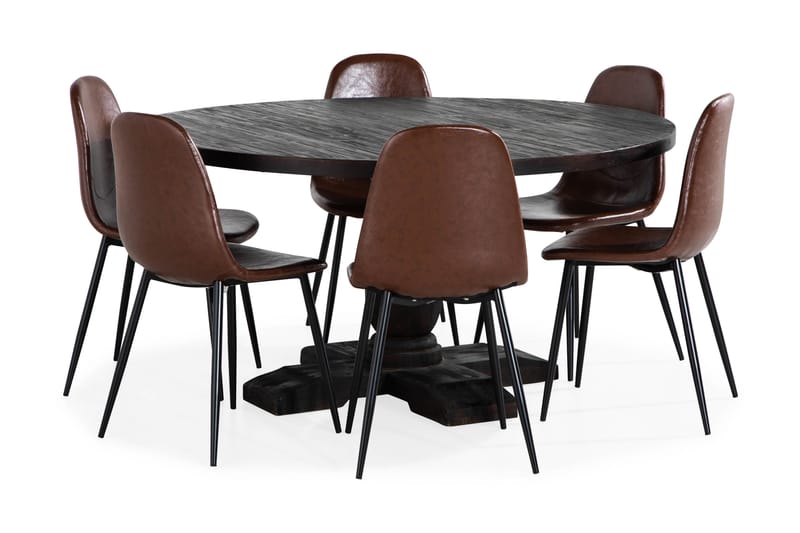 Dijon Spisegruppe Rund 150 cm inkl. 6 Spisestoler - Brun - Møbler - Bord - Spisegrupper