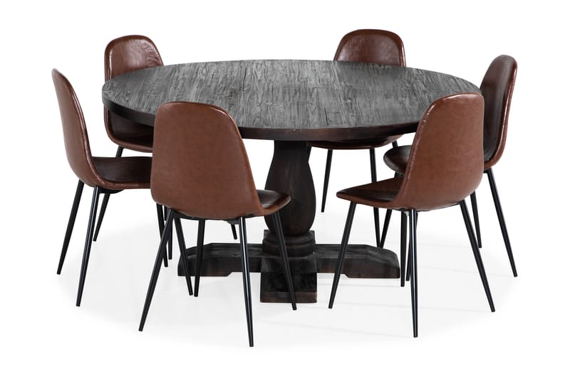Dijon Spisegruppe Rund 150 cm inkl. 6 Spisestoler - Brun - Møbler - Bord - Spisegrupper