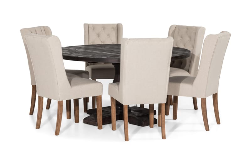 Dijon Spisegruppe Rund 150 cm med 6 Irma Stol - Vintage Alm/Beige - Møbler - Bord - Spisegrupper