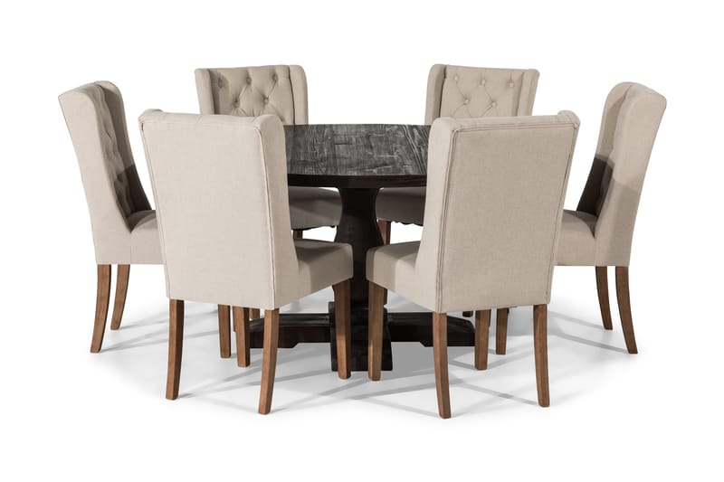 Dijon Spisegruppe Rund 150 cm med 6 Irma Stol - Vintage Alm/Beige - Møbler - Bord - Spisegrupper