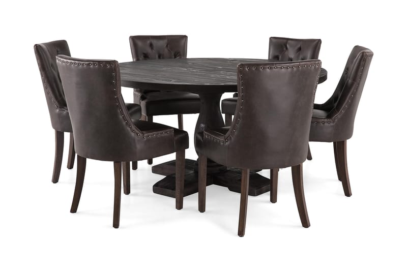 Dijon Spisegruppe Rund 150 cm med 6 Tuva Stol - Vintage Tre/Brun PU - Møbler - Bord - Spisegrupper