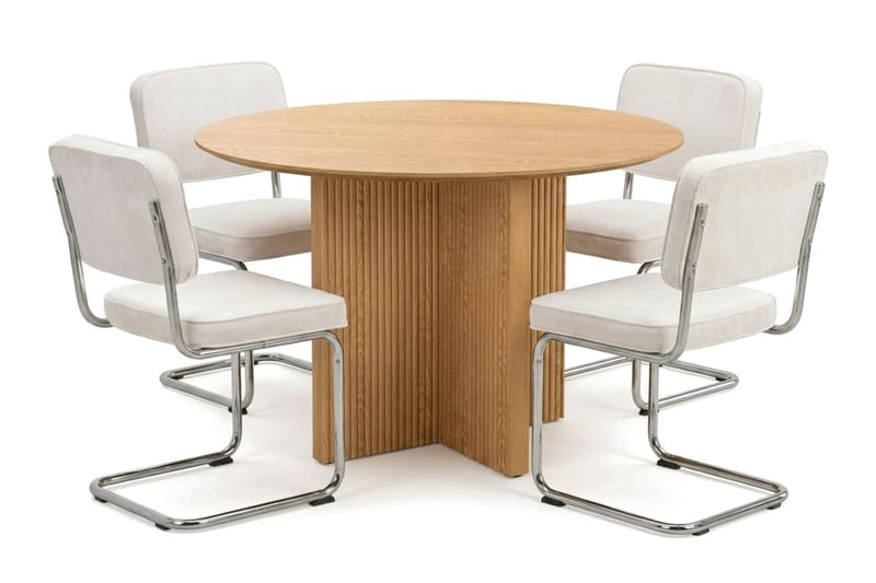 Edda spisegruppe rund 110 cm eik med 4 Milva spisestoler - Eik - Møbler - Bord - Spisegrupper