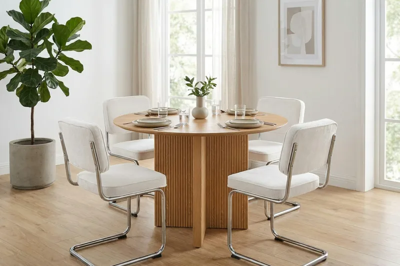 Edda spisegruppe rund 110 cm eik med 4 Milva spisestoler - Eik - Møbler - Bord - Spisegrupper