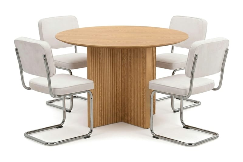 Edda spisegruppe rund 110 cm eik med 4 Milva spisestoler, Eik