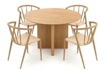 Edda spisegruppe rund 110 cm eik med 4 Winston spisestoler - Eik - Møbler - Bord - Spisegrupper
