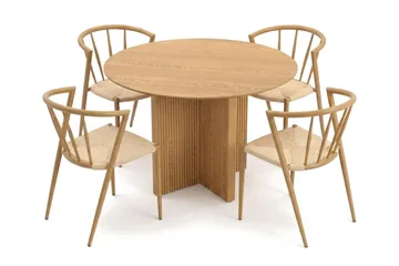 Edda spisegruppe rund 110 cm eik med 4 Winston spisestoler - Eik - Møbler - Bord - Spisegrupper