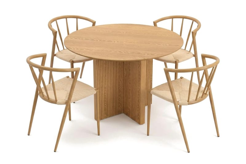 Edda spisegruppe rund 110 cm eik med 4 Winston spisestoler - Eik - Møbler - Bord - Spisegrupper