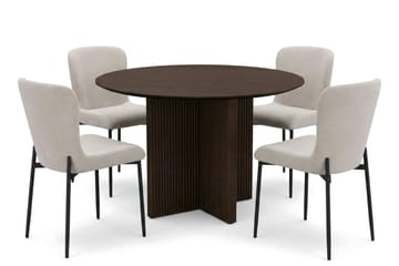 Edda spisegruppe rund 110 cm røkt eik med 4 Elsie spisestoler - Røkt eik/beige - Møbler - Bord - Spisegrupper