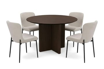 Edda spisegruppe rund 110 cm røkt eik med 4 Elsie spisestoler - Røkt eik/beige - Møbler - Bord - Spisegrupper