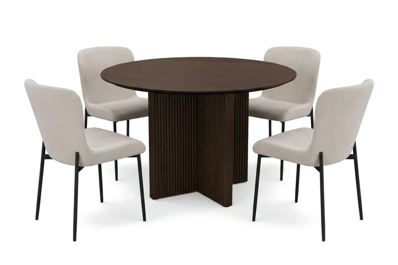 Edda spisegruppe rund 110 cm røkt eik med 4 Elsie spisestoler - Røkt eik/beige - Møbler - Bord - Spisegrupper