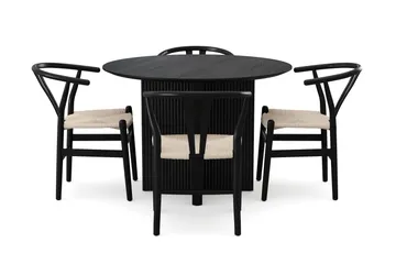 Edda spisegruppe rund 110 cm svart med 4 Dastoori spisestoler - Svart - Møbler - Bord - Spisegrupper