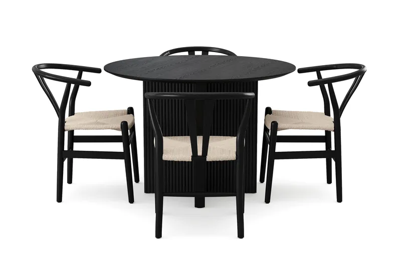 Edda spisegruppe rund 110 cm svart med 4 Dastoori spisestoler - Svart - Møbler - Bord - Spisegrupper