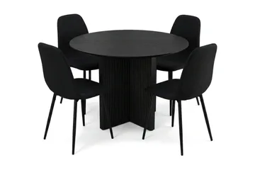 Edda spisegruppe rund 110 cm Svart med 4 Nibe spisestoler - Svart - Møbler - Bord - Spisegrupper