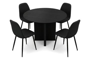 Edda spisegruppe rund 110 cm Svart med 4 Nibe spisestoler - Svart - Møbler - Bord - Spisegrupper