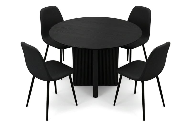 Edda spisegruppe rund 110 cm Svart med 4 Nibe spisestoler - Svart - Møbler - Bord - Spisegrupper
