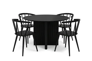 Edda spisegruppe rund 110 cm svart med 4 Tyrö spisestoler - Svart - Møbler - Bord - Spisegrupper