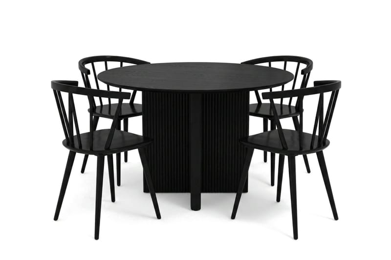 Edda spisegruppe rund 110 cm svart med 4 Tyrö spisestoler - Svart - Møbler - Bord - Spisegrupper