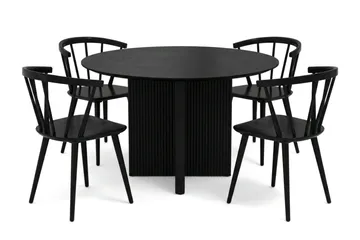 Edda spisegruppe rund 110 cm svart med 4 Tyrö spisestoler - Svart - Møbler - Bord - Spisegrupper