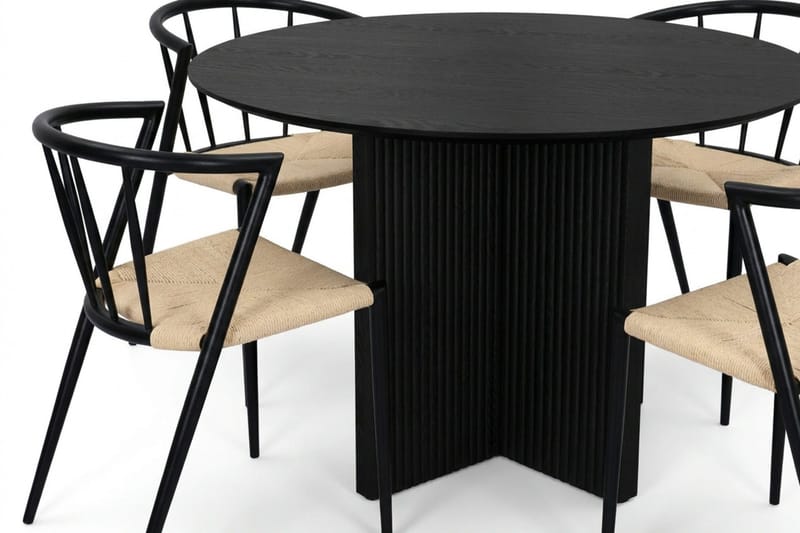 Edda spisegruppe rund 110 cm svart med 4 Winston spisestoler - Svart - Møbler - Bord - Spisegrupper