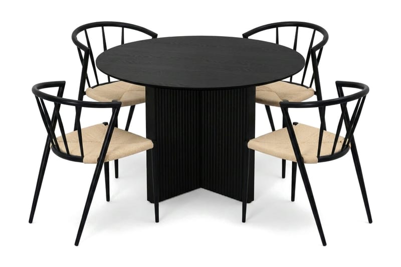 Edda spisegruppe rund 110 cm svart med 4 Winston spisestoler - Svart - Møbler - Bord - Spisegrupper