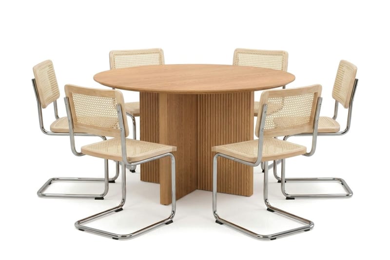 Edda spisegruppe rund 130 cm eik med 6 Build spisestoler, Eik