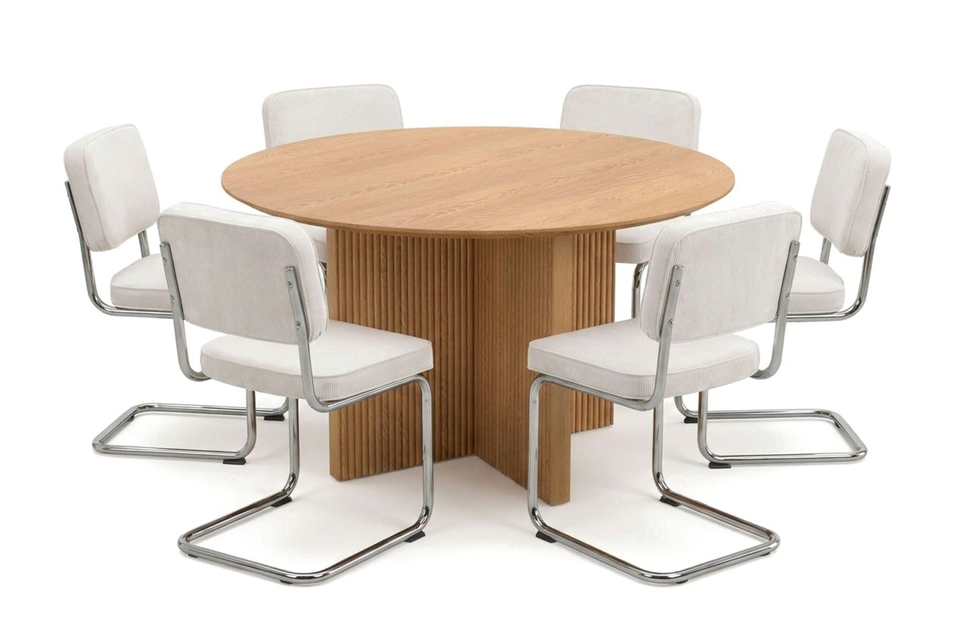 Edda spisegruppe rund 130 cm eik med 6 Milva spisestoler - Eik