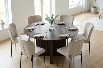 Edda spisegruppe rund 130 cm røkt eik med 6 Elsie spisestoler - Røkt eik/beige - Møbler - Bord - Spisegrupper