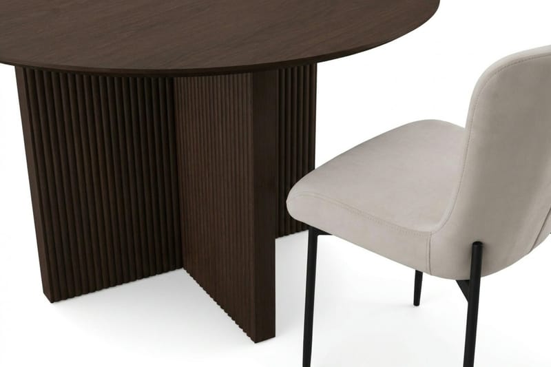 Edda spisegruppe rund 130 cm røkt eik med 6 Elsie spisestoler - Røkt eik/beige - Møbler - Bord - Spisegrupper