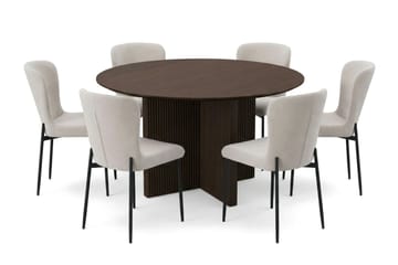 Edda spisegruppe rund 130 cm røkt eik med 6 Elsie spisestoler - Røkt eik/beige - Møbler - Bord - Spisegrupper