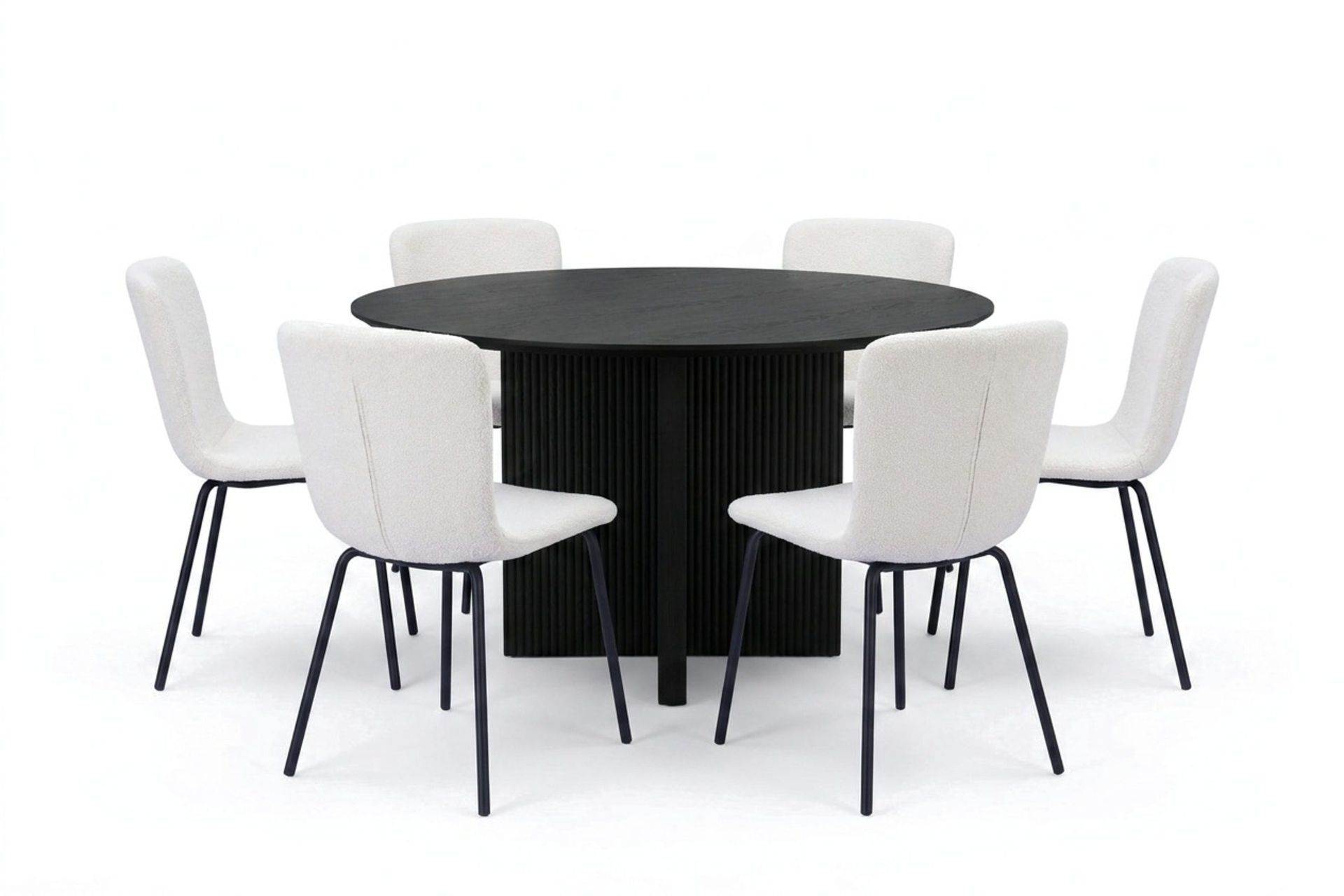 Edda spisegruppe rund 130 cm svart med 6 Katy spisestoler - Svart