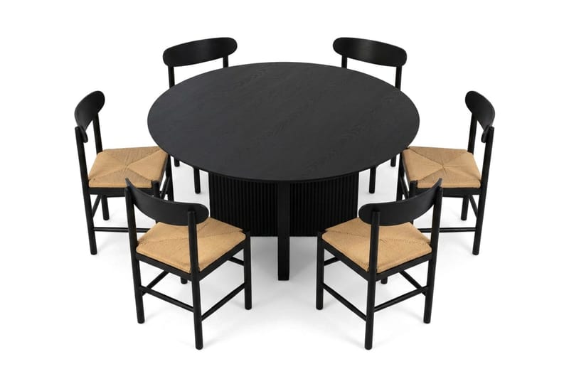 Edda spisegruppe rund 130 cm svart med 6 Malte spisestoler - Møbler - Bord - Spisegrupper