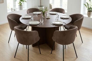 Edda spisegruppe rund 150 cm valnøtt med 6 Berit spisestoler - Møbler - Bord - Spisegrupper