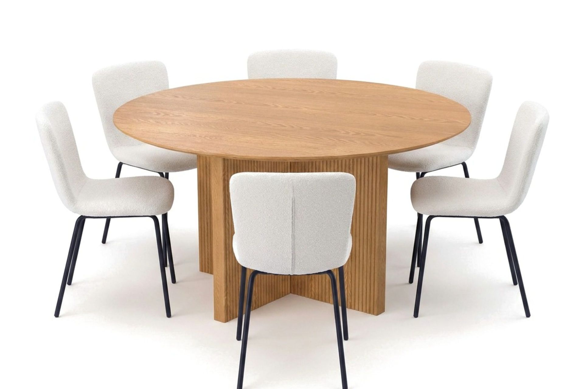 Edda spisegruppe rundt 150 cm eik med 6 Katy spisestoler - Eik