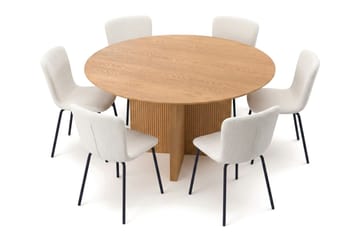 Edda spisegruppe rundt 150 cm eik med 6 Katy spisestoler - Eik - Møbler - Bord - Spisegrupper