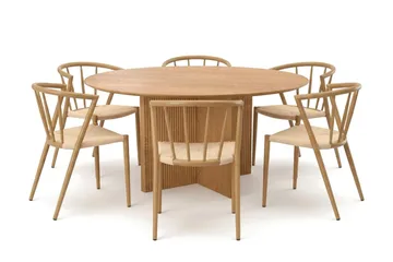 Edda spisegruppe rundt 150 cm eik med 6 Winston spisestoler - Eik - Møbler - Bord - Spisegrupper