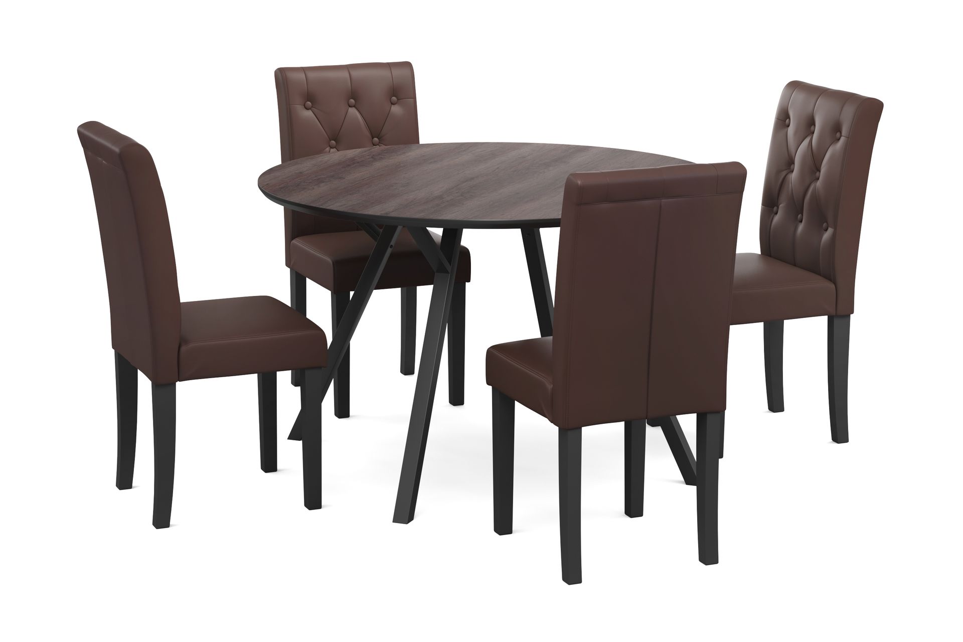 Eirys Spisegruppe 120 cm Rund inkl 4 Brunnevik Stoler - Brun/Svart - Møbler - Bord - Spisegrupper