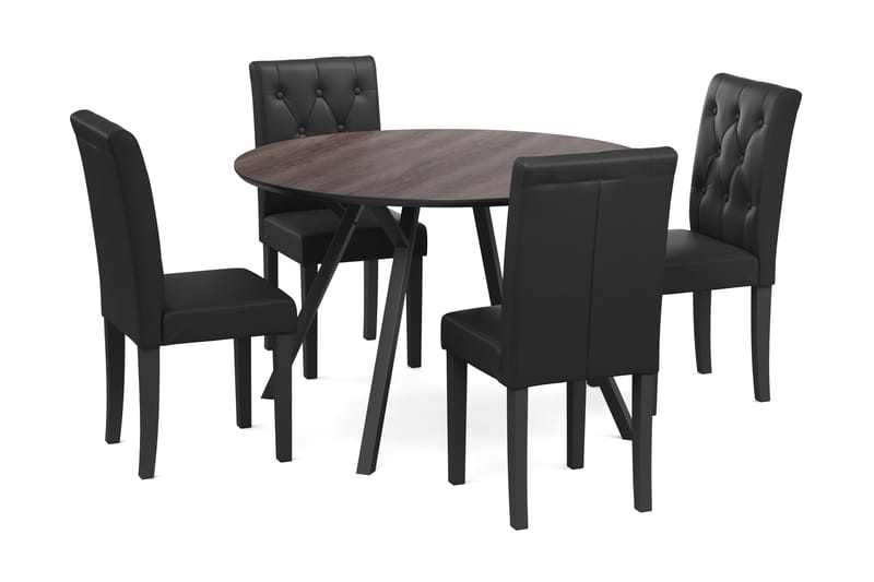 Eirys Spisegruppe 120 cm Rund inkl 4 Brunnevik Stoler - Svart / Brun - Møbler - Bord - Spisegrupper